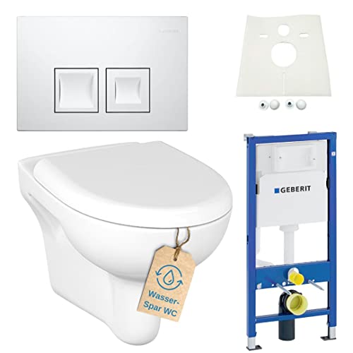Geberit Duofix Vorwandelement mit Bernado WC spülrandlos mit Beschichtung, Komplett-Set Delta50 weiß von HSI-Expert