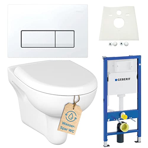 Geberit Duofix Vorwandelement mit Bernado WC spülrandlos mit Beschichtung, Komplett-Set Delta51 weiß von HSI-Expert
