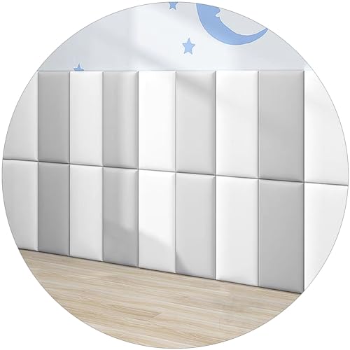 HSIRYAOHD Anti-Kollisions-Wandpolsterung für Kinder, Kopfteil zum Abziehen und Aufkleben, Wandmontage, Bettrückwand, Wandpaneel für Schlafzimmer Kinderzimmer (Farbe: Weiß + Grau, Größe: 80 cm) von HSIRYAOHD