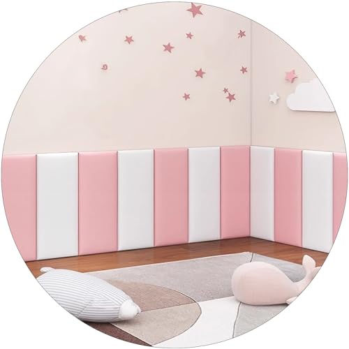 HSIRYAOHD Anti-Kollisions-Wandpolsterung für Kinder, Kopfteil zum Abziehen und Aufkleben, Wandmontage, Bettrückwand, Wandpaneel für Schlafzimmer Kinderzimmer (Farbe: Weiß + Rosa, Größe: 80 cm) von HSIRYAOHD