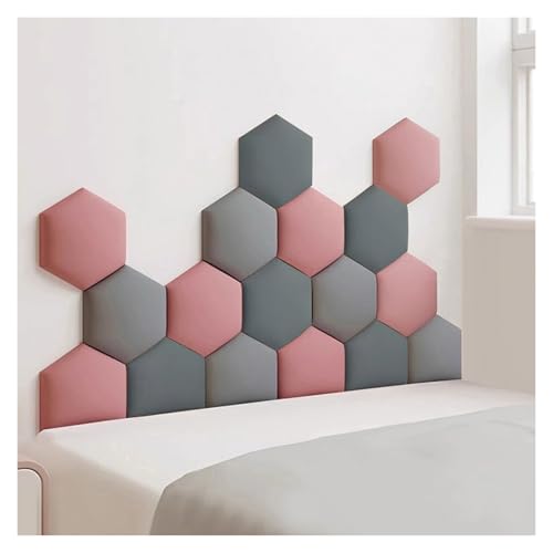 HSIRYAOHD Gepolsterte Wandpaneele, Set mit 17 Kopfteilpaneeln, selbstklebender Stoff-Wandaufkleber, Anti-Kollision, Kinderzimmer, 3D-Wandpolsterung (Rosa, 120 x 70 cm) von HSIRYAOHD