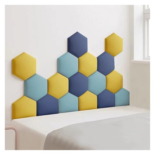 HSIRYAOHD Gepolsterte Wandpaneele, Set mit 17 Kopfteilpaneeln, selbstklebender Stoff-Wandaufkleber, Anti-Kollisions-Kinderzimmer-3D-Wandpolsterung (Gold, 180 x 105 cm) von HSIRYAOHD