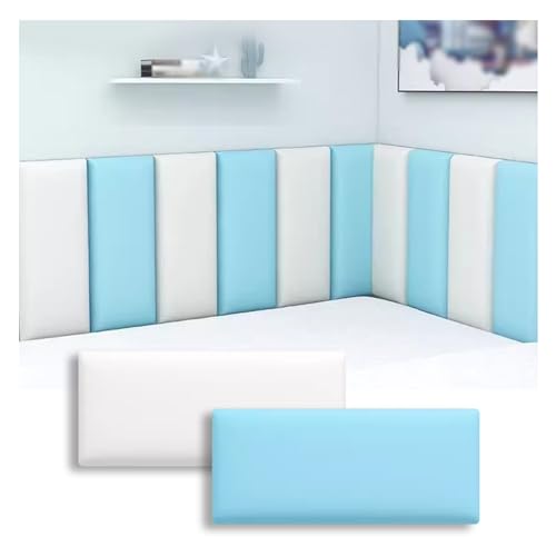HSIRYAOHD Gepolstertes Kopfteil, abziehen und aufkleben, Anti-Kollision, Kinderzimmer, 3D-Wandpaneele für Schlafzimmer, Bett, Kopfteile, TV-Wände (Farbe: Weiß + Blau, Größe: 80 x 5 cm) von HSIRYAOHD