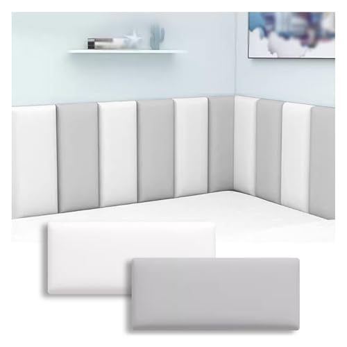 HSIRYAOHD Gepolstertes Kopfteil, abziehen und aufkleben, Anti-Kollision, Kinderzimmer, 3D-Wandpaneele für Schlafzimmer, Bett, Kopfteile, TV-Wände (Farbe: Weiß + Grau, Größe: 80 x 5 cm) von HSIRYAOHD