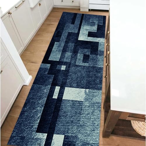 HSIRYAOHD Läufer für Flur, rutschfest, 1 m, 1,5 m, 2 m, 2,5 m, 3 m, 3,5 m, 4 m, 4,5 m, 5 m, 6 m, extra lang, modern, blau, Bodenakzentmatte, 60 cm/70 cm/80 cm breit (100 x 150 cm) von HSIRYAOHD