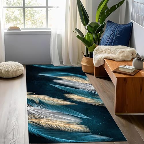 HSIRYAOHD Marineblauer Läufer für Flur, Feder-Design, Küche, Flur, Teppichläufer, 1 m, 1,5 m, 2 m, 2,5 m, 3 m, 3,5 m, 4 m, 4,5 m, 5 m, 5,5 m, 6 m, Bodenakzentmatte (Größe: 100 x 450 cm HSIRYAOHD Marineblauer Läufer für Flur, Feder-Design, Küche, Flur, Teppichläufer, 1 m, 1,5 m, 2 m, 2,5 m, 3 m, 3,5 m, 4 m, 4,5 m, 5 m, 5,5 m, 6 m, Bodenakzentmatte (Größe: 100 x 450 cm von HSIRYAOHD