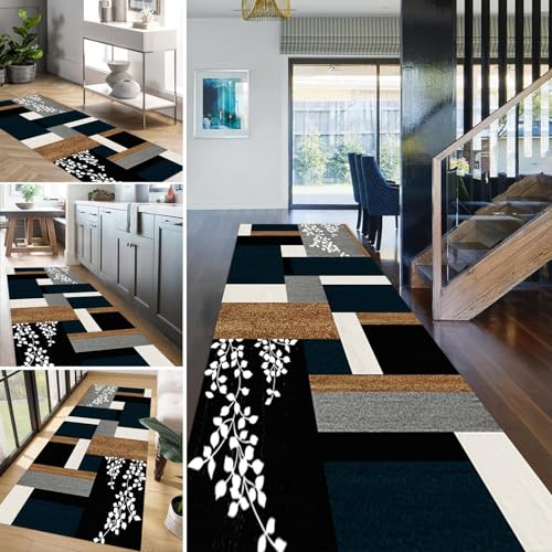 HSIRYAOHD Moderner geometrischer Flur-Läufer, rutschfester Teppichläufer mit Gummi-Rückseite, saugfähige Schmutzfangmatte für Eingang, Schlafzimmer, Wohnzimmer, Küche (80 x 300 cm) von HSIRYAOHD