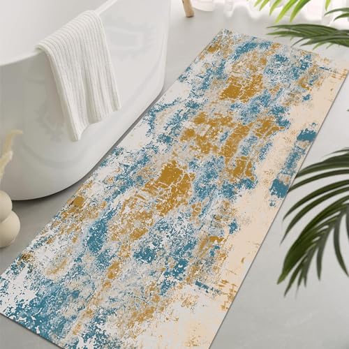 HSIRYAOHD Rutschfester Badezimmerteppich, moderner abstrakter Läufer für Flur, Blau, Gelb, 1 m, 2 m, 3 m, 4 m, 5 m, 6 m lang, weicher und saugfähiger Fußmatten, 60 cm, 70 cm, 80 cm, 90 cm, 100 cm, 120 HSIRYAOHD Rutschfester Badezimmerteppich, moderner abstrakter Läufer für Flur, Blau, Gelb, 1 m, 2 m, 3 m, 4 m, 5 m, 6 m lang, weicher und saugfähiger Fußmatten, 60 cm, 70 cm, 80 cm, 90 cm, 100 cm, 120 von HSIRYAOHD