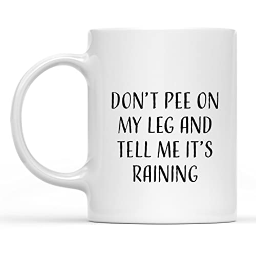 HSIRYAOHD Sarkastische Tasse – Don't Pee On My Leg and Tell Me It's Raining Geschenk Kaffeetasse Spruch Keramiktasse 325 ml von HSIRYAOHD