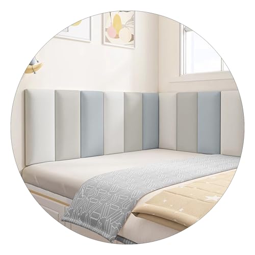 HSIRYAOHD Selbstklebendes Kopfteil, 3D-Wandpaneele, Kinder-Anti-Kollisions-Wandaufkleber, technisches Tuch, Kopfteil-Wandpolsterung für Einzel- und Doppelbettgröße (Grau, 180 x 50 cm) von HSIRYAOHD