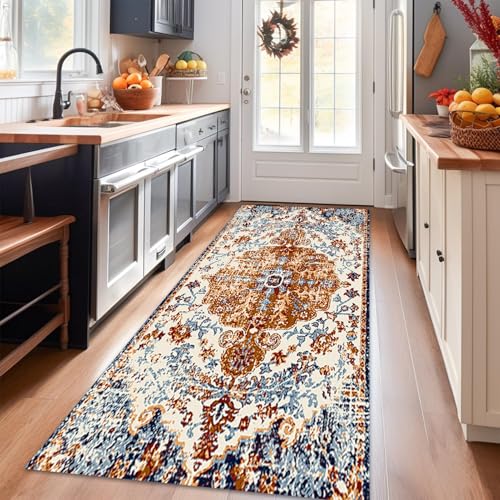 HSIRYAOHD Traditioneller Läufer für Flur, Küche, Flur, Korridor, Teppichläufer, 1 m, 1,5 m, 2 m, 2,5 m, 3 m, 3,5 m, 4 m, 4,5 m, 5,5 m, 6 m, waschbar, rutschfeste Bodenmatten (100 x 200 cm) von HSIRYAOHD