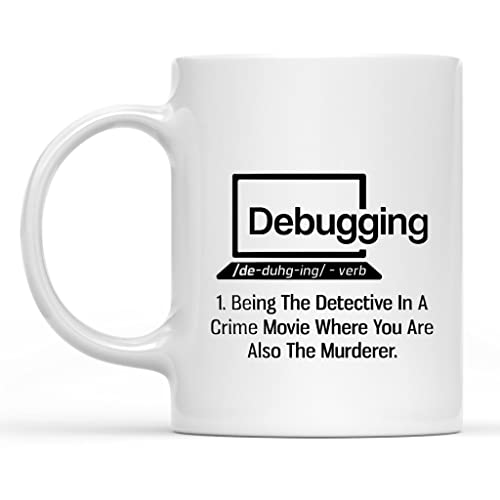 Kaffeetasse mit Aufschrift "Debugging Being The Detective in A Crime", 325 ml, lustig, inspirierend und sarkasmus von HSIRYAOHD
