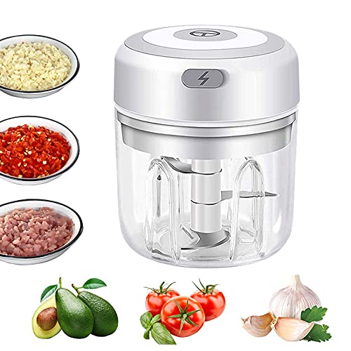 Elektrischer Mini-Knoblauch-Zerhacker, tragbarer Mini-Mühler, elektrische Küchenmaschine, 250 ml Mini-Babynahrungszubereiter, Pressen für Chili-Zwiebel-Fleisch-Gewürze-Zerkleinerer-Mixer-Maschine von HSIULMY