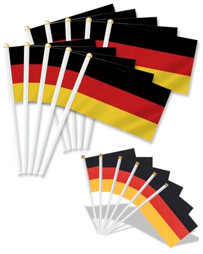 HSIXHAF 15 Stück Klein Deutschland Flagge, Deutsche Mini Handgehaltene Flaggen mit 30cm weißem Pole für 2024 Fans Fußball EM WM Euro Party Deko von HSIXHAF