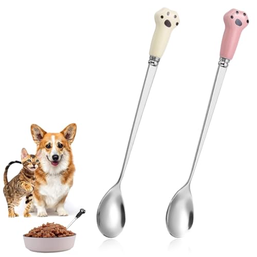 HSIXHAF 2 pcs Katzen löffel Katze Edelstahl, Paw Cat Can Spoon Hundelöffel aus Edelstahl zum Füttern von Nassfutter für Haustiere, zufällige Farbe, 17.5 cm von HSIXHAF