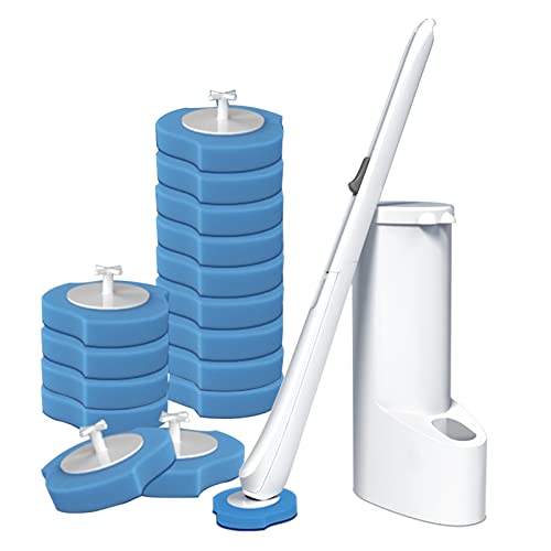 Einweg-Toilettenbürste,HSJKWPT WC-Bürsten mit 16 Toilettenstab-Ersatzköpfen Toilettenstab-Kit mit Halter Einweg-WC-Reinigungssystem für die Badreinigung (A) von HSJKWPT