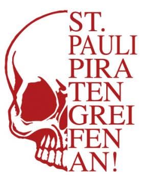 Aufkleber Applikation - Totenkopf Skull Schädel - St. Pauli Piraten greifen an ! - AP1707 Farbe rot, Größe 40cm Aufkleber Applikation - Totenkopf Skull Schädel - St. Pauli Piraten greifen an ! - AP1707 Farbe rot, Größe 40cm von HSK