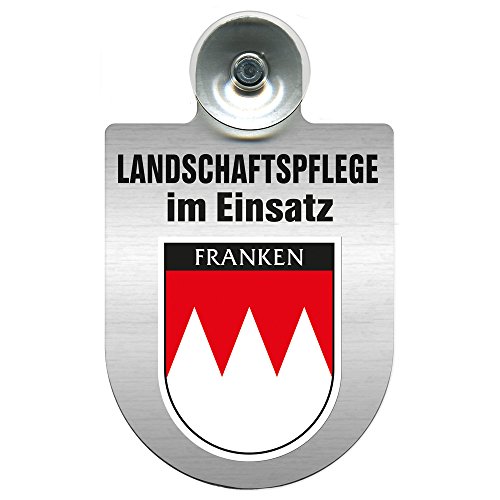 Einsatzschild mit Saugnapf - Landschaftspflege im Einsatz incl. Regionenwappen nach Wahl 393823 Farbe Region Franken von HSK