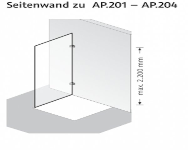HSK Atelier Plan Pur Seitenwand zu AP.201 - AP.204, Anschlag links, Größe: bis 100,0 cm x 200,0 cm, Duschkabinen: Chromoptik: ESG klar mit Edelglas von HSK