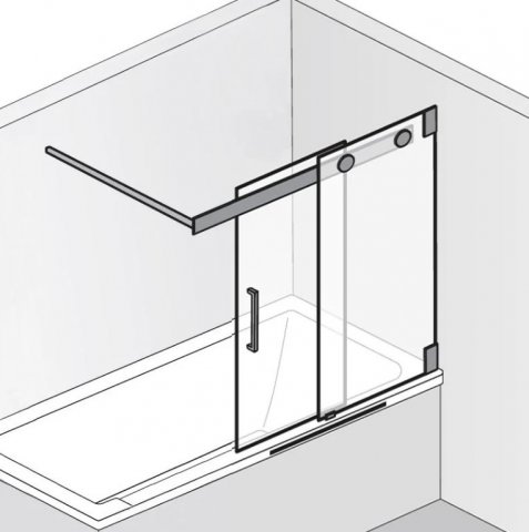 HSK K2 Badewannenaufsatz, Schiebetür 2-teilig, Größe: bis 100,0 x 150,0 cm, Anschlag: rechts, Duschkabinen: Chromoptik: ESG klar mit Edelglas von HSK