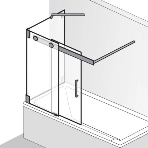 HSK K2 Badewannenaufsatz, Schiebetür 2-teilig + Seitenwand, Größe: bis 100,0 x 150,0 cm, Anschlag: links, Duschkabinen: Chromoptik: ESG klar von HSK