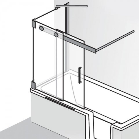 HSK K2P Badewannenaufsatz, Schiebetür 2-teilig + Seitenwand, Größe: 104,0 / 75,0 x 150,0 cm, Festelement links, Duschkabinen: Chromoptik: ESG klar mit Edelglas von HSK