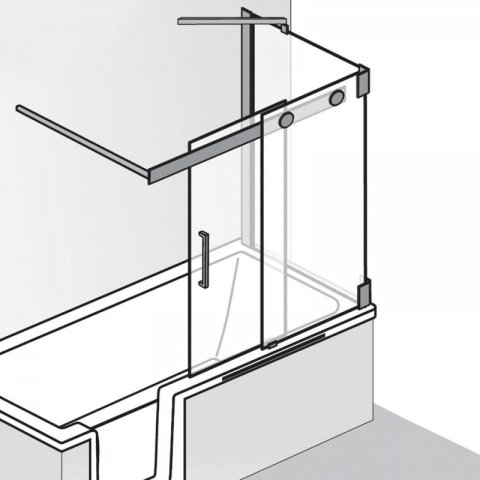 HSK K2P Badewannenaufsatz, Schiebetür 2-teilig + Seitenwand, Größe: 104,0 / 75,0 x 150,0 cm, Festelement rechts, Duschkabinen: Chromoptik: ESG klar mit Edelglas von HSK