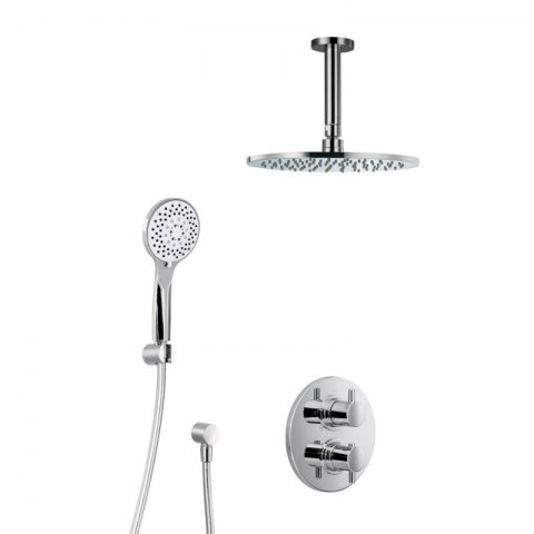 HSK Shower-Set 1.04 Rund, mit Deckenarm rund, chrom, 1002104-RKB1, Ausführung: mit Kopfbrause rund, flach, Ø300 mm, Höhe 8mm von HSK