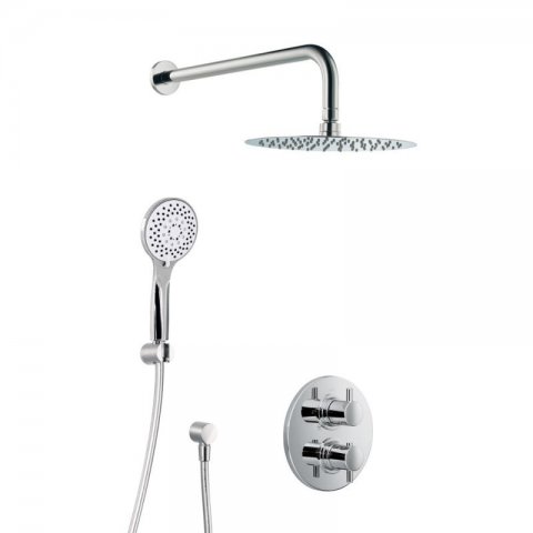 HSK Shower-Set 1.04 Rund, mit Wandarm rund gebogen, chrom, 1002104, Ausführung: mit Kopfbrause rund, flach, Ø250 mm, Höhe 8mm - 1002104 von HSK