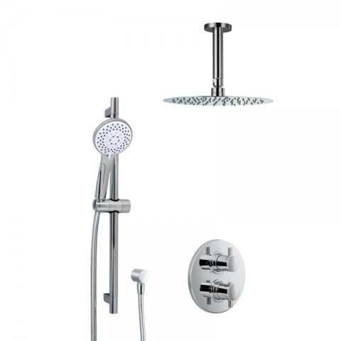 HSK Shower-Set 1.05 Rund, mit Deckenarm rund, chrom, 1002105-RKB1, Ausführung: mit Kopfbrause rund, super-flach, Ø400 mm, Höhe 2 mm von HSK