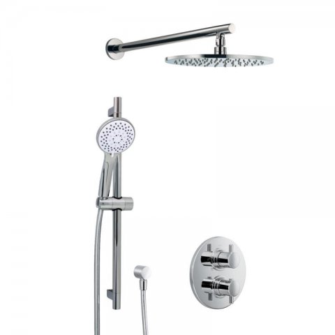 HSK Shower-Set 1.25 Rund, mit Wandarm gerade, chrom, 1002125-RKB7, Ausführung: mit Kopfbrause rund, flach, Ø250 mm, Höhe 8mm von HSK