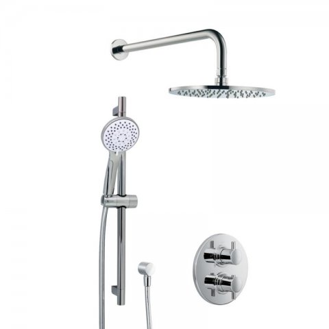 HSK Shower-Set 1.25 Rund, mit Wandarm rund gebogen, chrom, 1002125, Ausführung: mit Kopfbrause rund, super-flach, Ø250 mm, Höhe 2 mm von HSK