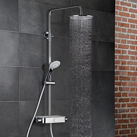 HSK Shower-Set AquaSwitch RS 200 Thermostat, Ablage: Glas weiß, 1001900-07, Ausführung: mit Kopfbrause rund, flach, Ø300 mm, Höhe 8mm von HSK