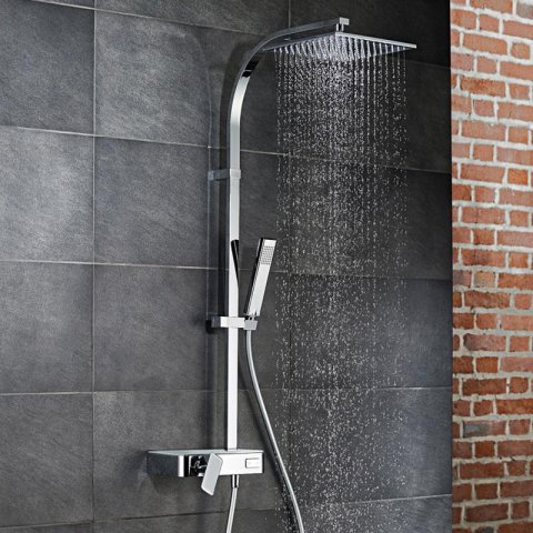 HSK Shower-Set AquaSwitch RS 500 Mix, Ablage Glas schwarz, 1001840-08, Ausführung: mit Kopfbrause eckig, flach, 300x300x8 mm - 1001840-08-KB7 von HSK