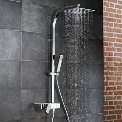 HSK Shower-Set AquaSwitch RS 500 Mix, Ablage: Glas weiß, 1001840-07, Ausführung: mit Kopfbrause eckig, super-flach, 250x250x2mm von HSK