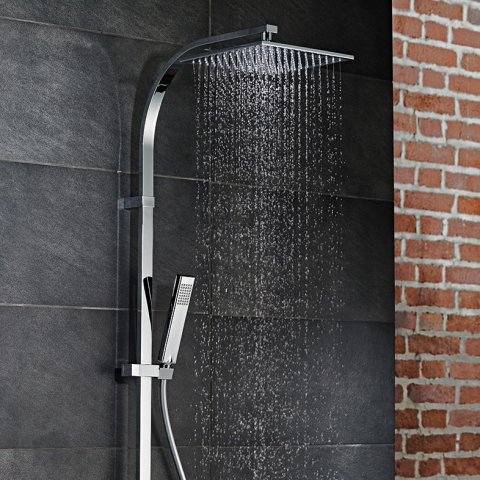 HSK Shower-Set AquaSwitch RS 500 Thermostat, Ablage: Glas schwarz, 1001940-08, Ausführung: mit Kopfbrause eckig, flach, 300x300x8 mm von HSK
