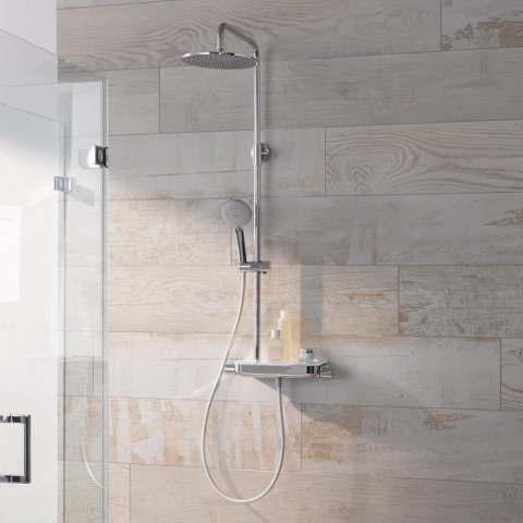 HSK Shower-Set AquaTray RS 200 Thermostat, Ablage: Glas weiß, 1006400-07, Ausführung: mit Kopfbrause rund, flach, Ø300 mm, Höhe 8mm von HSK