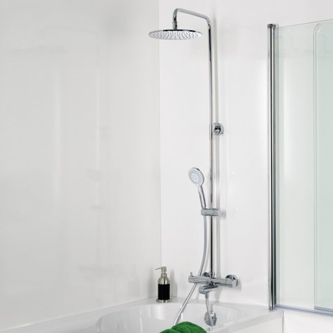 HSK Shower-Set Modell RS 200 mit Thermostat für Badewanne, 1006700, Ausführung: mit Kopfbrause rund, super-flach, Ø400 mm, Höhe 2 mm - 1006700-KB12 von HSK