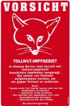 HSK - VORSICHT TOLLWUT-IMPFGEBIET - 30cm x 20cm Rot Kunststoff Schild Warnung Funktional von HSK