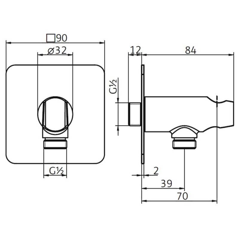 HSK Wandanschlussbogen mit Handbrausehalter Softcube von HSK