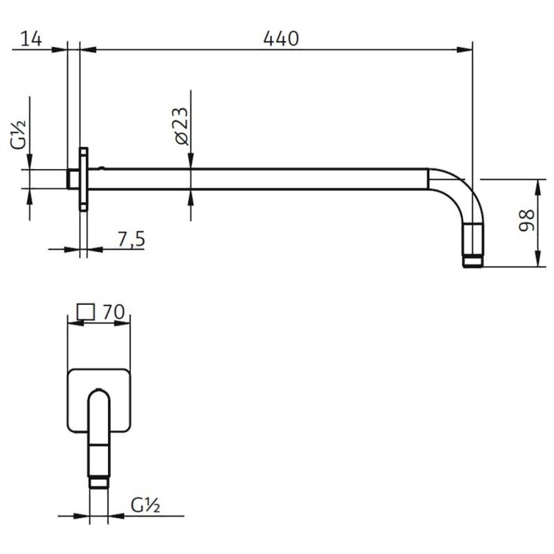 HSK Wandarm gebogen, mit Rosette Softcube von HSK