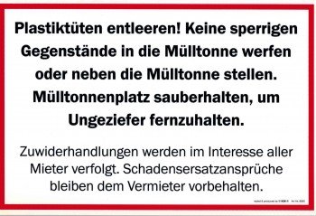 Hinweisschild - MÜLLTONNE MÜLLTONNENPLATZ SAUBER HALTEN - 308565-30 x 20 cm Hinweisschild - MÜLLTONNE MÜLLTONNENPLATZ SAUBER HALTEN - 308565-30 x 20 cm von HSK