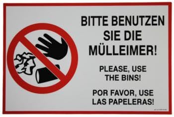 Schild - Bitte benutzen sie die Mülleimer ... - 309625 - Gr. 29,5 x 19,5 cm von HSK
