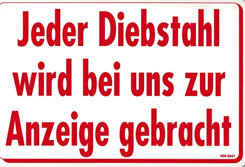 Schild - DIEBSTAHL WIRD ZUR ANZEIGE GEBRACHT - 308561-30cm x 20cm von HSK