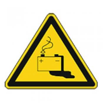 Schild Warnzeichen nach ISO 7010 - Gefahrwarnung durch das Laden von Batterien - 320206 Gr. ca. 19cm x 16cm von HSK