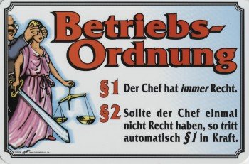 Spaß-Schild - Betriebsordnung ... Der Chef hat Recht ... - 308990-30 x 20 cm - Arbeit Chef Spaß-Schild - Betriebsordnung ... Der Chef hat Recht ... - 308990-30 x 20 cm - Arbeit Chef von HSK