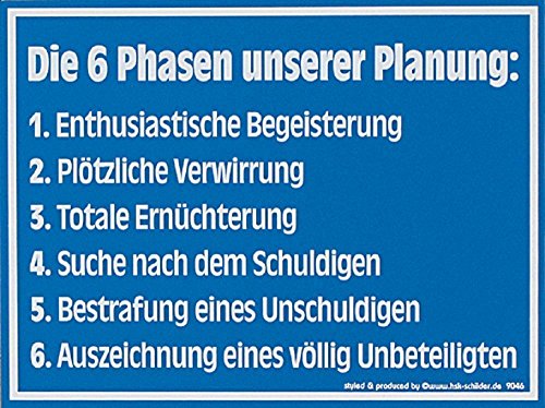 Witziges Schild - Die 6 Phasen unserer Planung. - 309046-20cm x 15cm - Arbeit Spaßschild von HSK