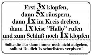 HSK Schild - Erst 3x klopfen, 5x räuspern... - 25 x 15 cm - Kunststoff - Türhalterung - Deko - Casual HSK Schild - Erst 3x klopfen, 5x räuspern... - 25 x 15 cm - Kunststoff - Türhalterung - Deko - Casual von HSK