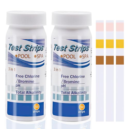 100 Stück Pool Teststreifen, Pooltester PH und Chlor Wert, 3 in 1 Pool-Teststreifen für Spa, genauer chemischer Tester, Wassertest, Restchlor CI Gesamtalkalität, Wasserhärte von HSLPSM