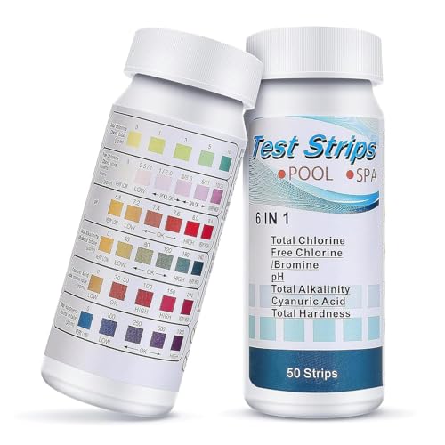 100 Stück Pool Teststreifen, Pooltester PH und Chlor Wert, 6 in 1 Pool-Teststreifen für Spa, genauer chemischer Tester, Wassertest, Restchlor CI Gesamtalkalität, Wasserhärte von HSLPSM